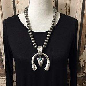 Silver Squash Blossom Natural Turquoise Necklace